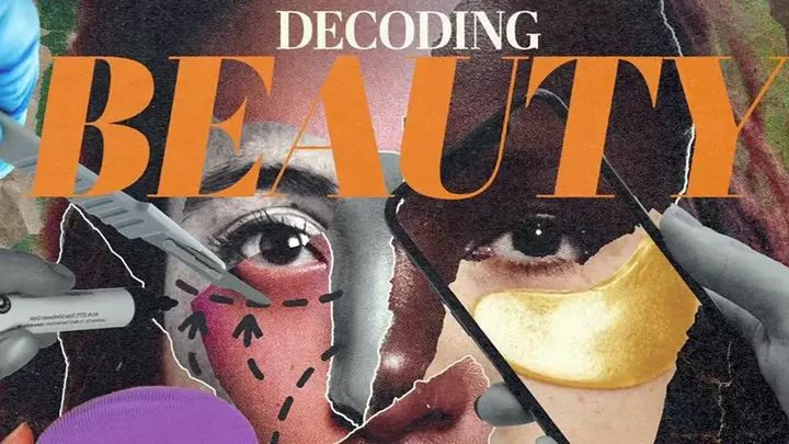 A collage of fracial fragments of beautiful young women composing one face 